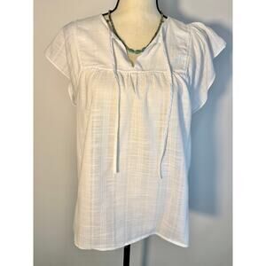 Gap Womens White Shirt Cap Flutter Sleeve Top Cotton Boho Blouse Size M Tall
